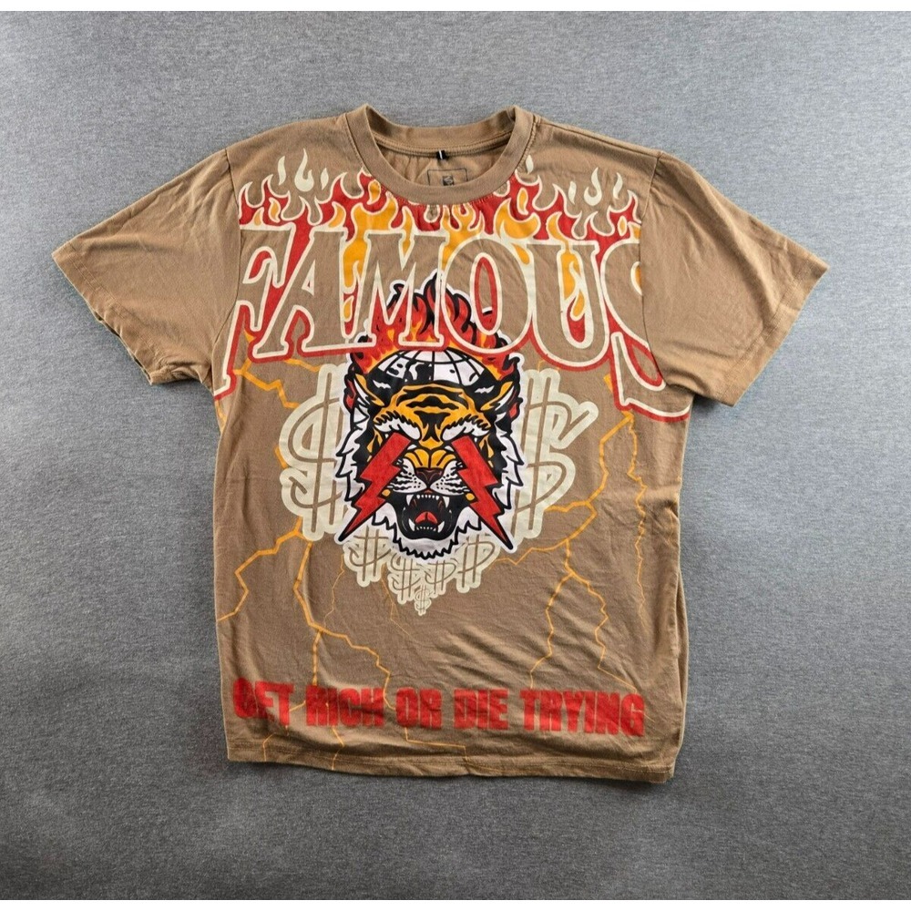 SOUTHPOLE T Shirt Men's M Brown Get Rich Or Die Trying Big Graphic Streetwear